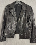 June Black Tonal Camouflage Leather Biker Jacket Size M — front