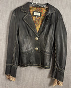 Tasha Polizzi Black Southwestern Real Leather Jacket with Paisley Lining Size M — front