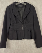 Iris Setlakwe Black Ruffled-Collar Three-Button Peplum Blazer Size 8 — front