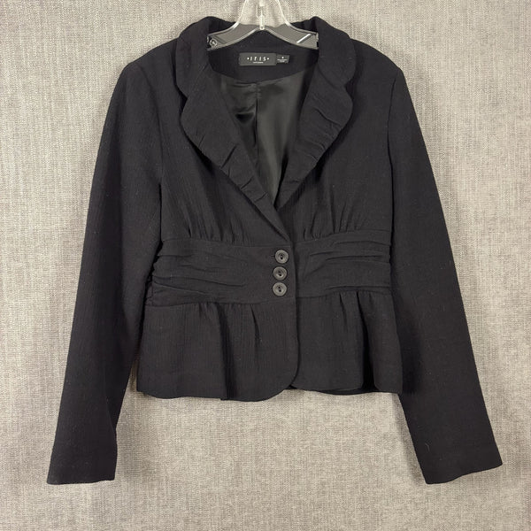 Iris Setlakwe Black Ruffled-Collar Three-Button Peplum Blazer Size 8 — front