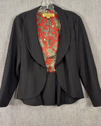 Anya Ponorovskaya Black Open-Front Blazer with Red Floral Lining Size 6 — front