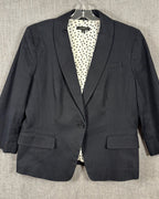 Ann Taylor Black Cotton-Blend 3/4-Sleeve Single-Breasted Blazer Size 14 — front