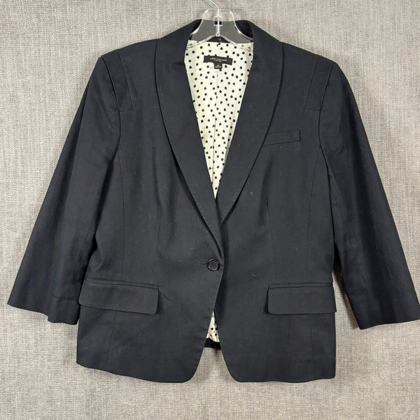 Ann Taylor Black Cotton-Blend 3/4-Sleeve Single-Breasted Blazer Size 14 — front