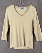 39 - White + Warren Beige Stretch Three-Quarter-Sleeve T-Shirt Size M — photo 1: front view