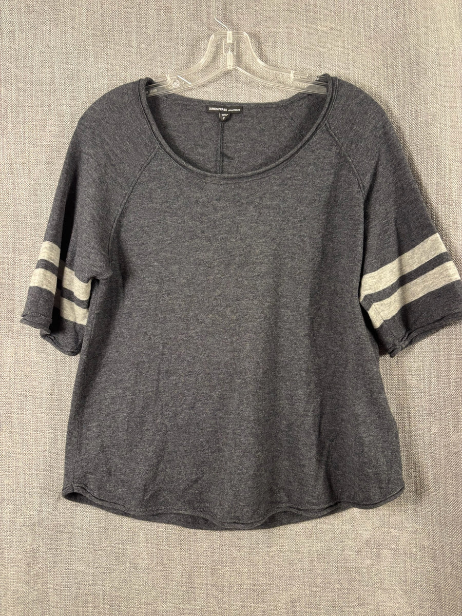 42 - James Perse Gray Striped-Sleeve T-Shirt Size 2 — photo 1: front view