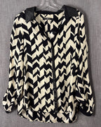 Alice & Trixie Black and Cream Chevron Long-Sleeve Blouse Size L — front