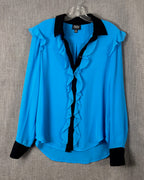 57 - Prabal Gurung for Target Turquoise Ruffle Blouse with Black Trim Size M-M — photo 1: front view