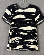 Alice & Trixie Black and White Abstract-Print Silk Top with Leather Trim Size M — front