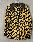 67 - Alice + Olivia Black and Yellow Geometric Silk Blouse Size L — photo 1: front view