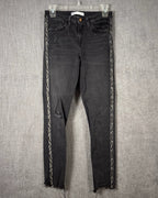 Zara Z1975 Black Distressed Skinny Ankle Jeans with Faux-Snakeskin Side Stripe Size US 4 (EUR 36, MEX 26) — front