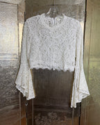Caren Forbes White Lace Bell-Sleeve Zip-Back Top Size L — front