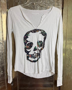Zadig & Voltaire Tunisien ML Print White Floral Skull Long-Sleeve Tee Size M — front