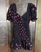 For Love & Lemons Camellia Black Floral Polka-Dot Mini Dress — front