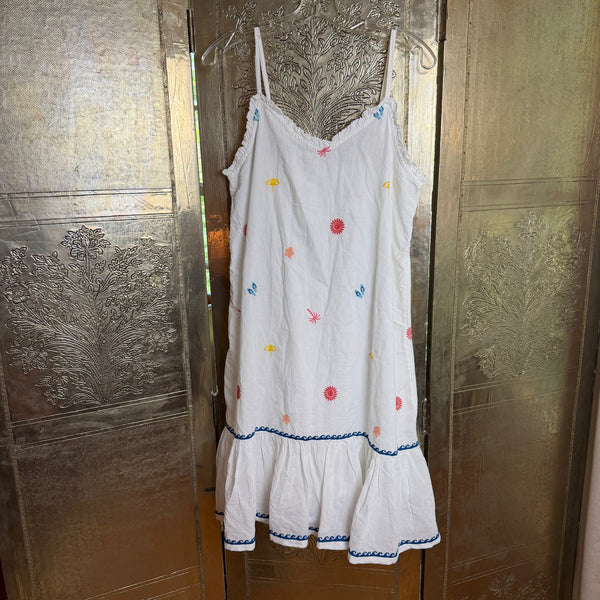 Cynthia Rowley White Embroidered Beach-Motif Cotton Ruffle-Hem Nightgown — front