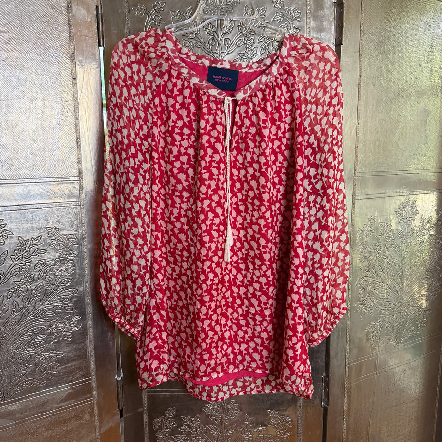 98 - Hamptonite New York Red Silk Blouse Size L — photo 1: front view