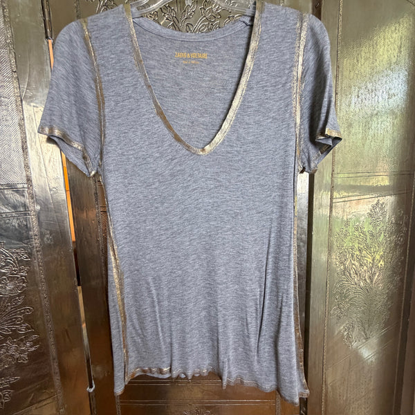 102 - Zadig & Voltaire Gray Tino Foil Modal T-Shirt Size M — photo 1: front view
