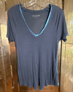 103 - Zadig & Voltaire Navy Tino Foil Modal V-Neck T-Shirt Size S — photo 1: front view