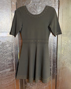 107 - Olive Short-Sleeve Rayon-Blend Dress — photo 1: front view