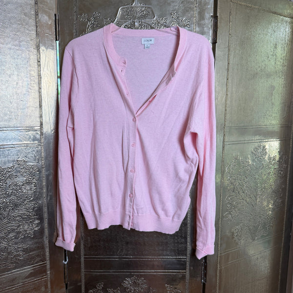 109 - J.Crew Pink Classic Cotton Cardigan Size L — photo 1: front view
