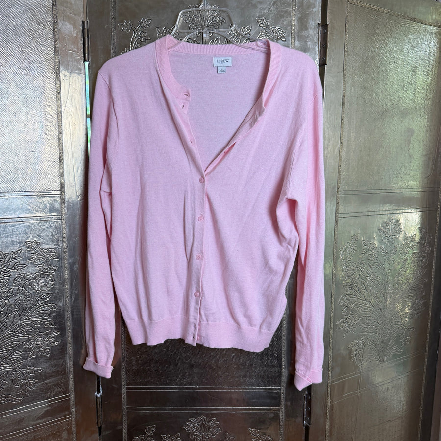 109 - J.Crew Pink Classic Cotton Cardigan Size L — photo 1: front view