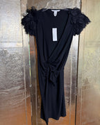 116 - Diane von Furstenberg Beulah Black V-Neck Midi Wrap Dress Size 4 — photo 1: front view