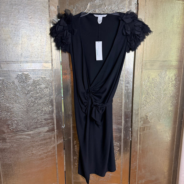 116 - Diane von Furstenberg Beulah Black V-Neck Midi Wrap Dress Size 4 — photo 1: front view