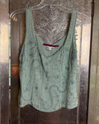 125 - Emma Black Green Silk Top Size 6 — photo 1: front view