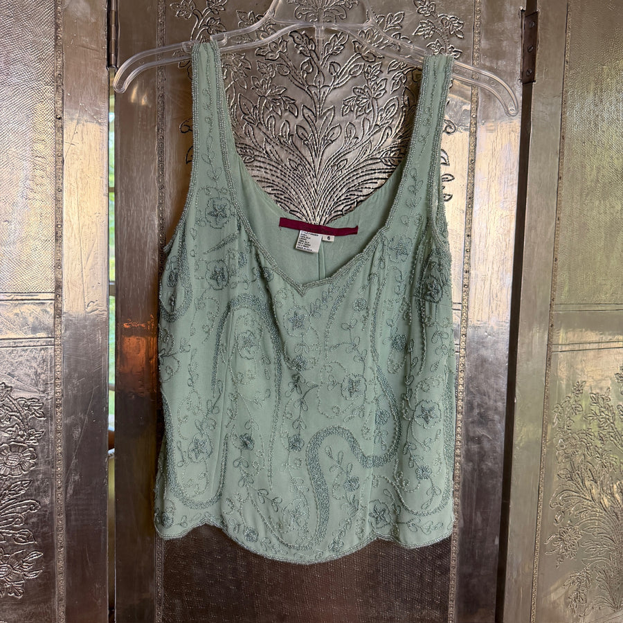 125 - Emma Black Green Silk Top Size 6 — photo 1: front view