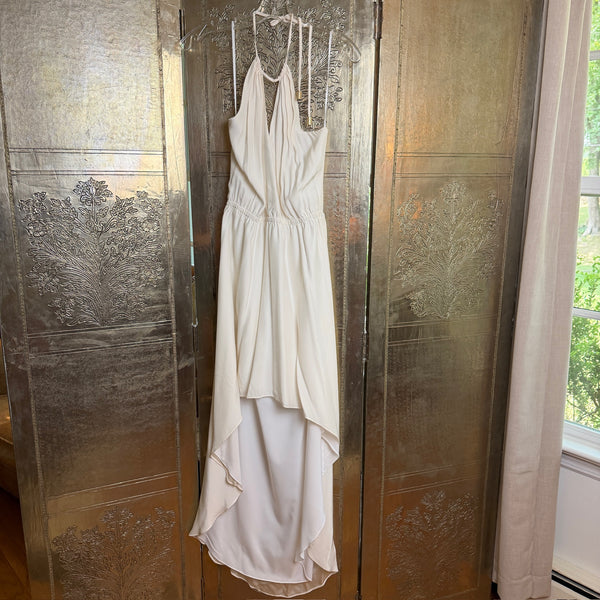 Alice & Trixie Ivory Halter High-Low Maxi Dress with Gold Hardware Size M — front
