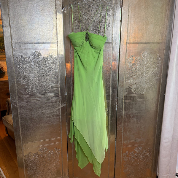 129 - Gilar Green Silk Dress Size 6 — photo 1: front view