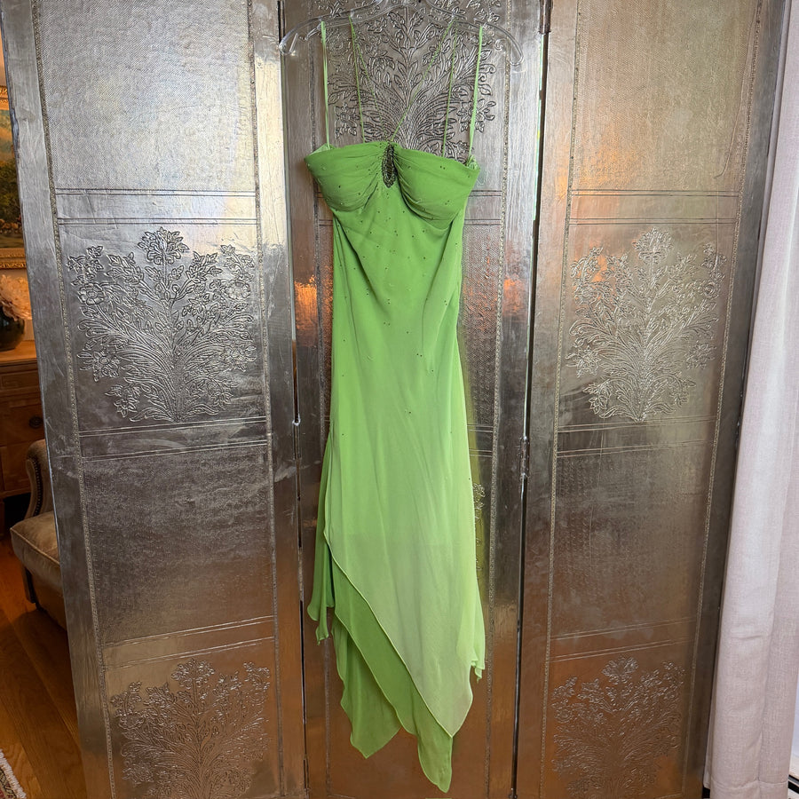 129 - Gilar Green Silk Dress Size 6 — photo 1: front view