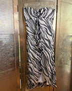 Philip DiCaprio Black and White Zebra-Print Strapless Silk Ruffle Maxi Dress Size 8 — front