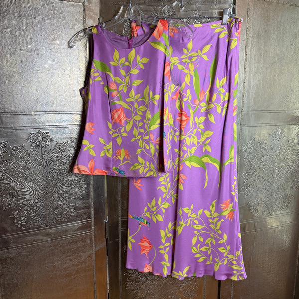 Purple Hummingbird-and-Floral Sleeveless Top and Long Skirt Set — photo 1: front view