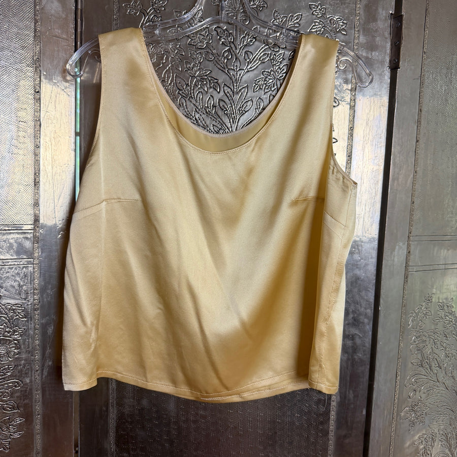 Champagne-Gold Satin-Finish Scoop-Neck Sleeveless Shell — photo 1: front view