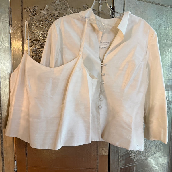 Dianne Keesee Ivory 100% Silk Jacket and Camisole Set — front combined