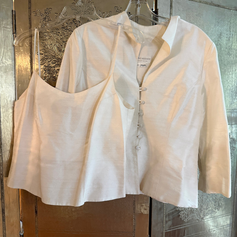 Dianne Keesee Ivory 100% Silk Jacket and Camisole Set — front combined