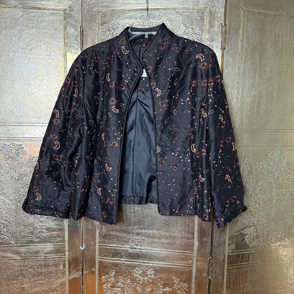 Dianne Keesee Black Floral Embroidered Sequin Jacket — front open