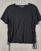 Veronica Beard Jeans Tazi Black Ruched-Side Drawstring Tee Size M — front ruched