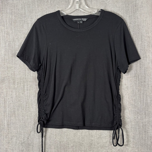 Veronica Beard Jeans Tazi Black Ruched-Side Drawstring Tee Size M — front ruched