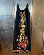 Back view of Tropical Floral Border-Print Silk Maxi Dress