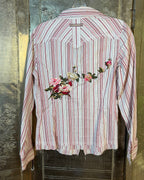 Back view of Etcetera Striped Floral-Embroidered Shirt Size 6