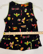 Detail view of Butterfly and Cocktail Print Sleeveless Peplum Top