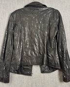 June Black Tonal Camouflage Leather Biker Jacket Size M — back