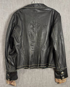Tasha Polizzi Black Southwestern Real Leather Jacket with Paisley Lining Size M — back