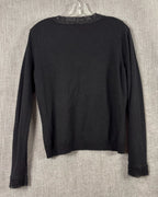 Lauren Ralph Lauren Petite Black Beaded Lace-Trim Silk-Cashmere V-Neck Sweater Size P/L — back