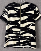 Alice & Trixie Black and White Abstract-Print Silk Top with Leather Trim Size M — back