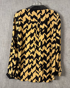 67 - Alice + Olivia Black and Yellow Geometric Silk Blouse Size L — photo 2: back view