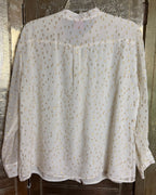 Hamptonite New York White Silk Gold-Dot Ruffle Blouse Size L — back