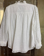 Ann Taylor White Eyelet Ruffle-Neck Button-Front Blouse Size M — back