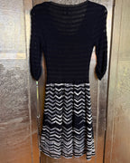 M Missoni Black and White Chevron V-Neck 3/4-Sleeve Knit Dress — back